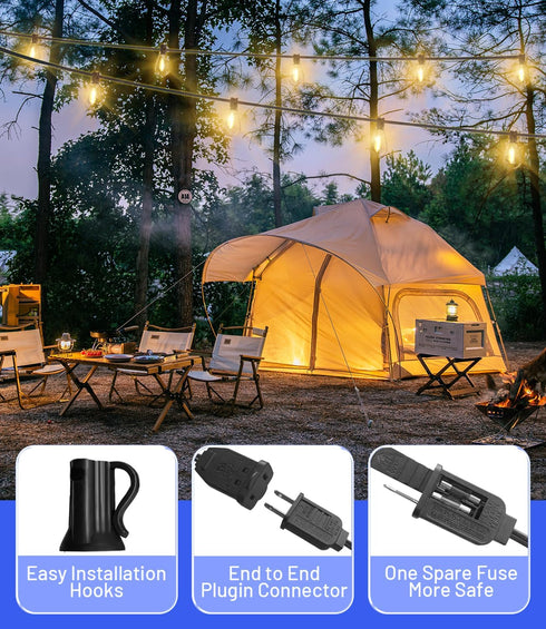 60FT 16+1 Bulbs Tenmiro Outdoor String Lights, Waterproof Edison Shatterproof Led Outside Patio Lights for Porch Deck