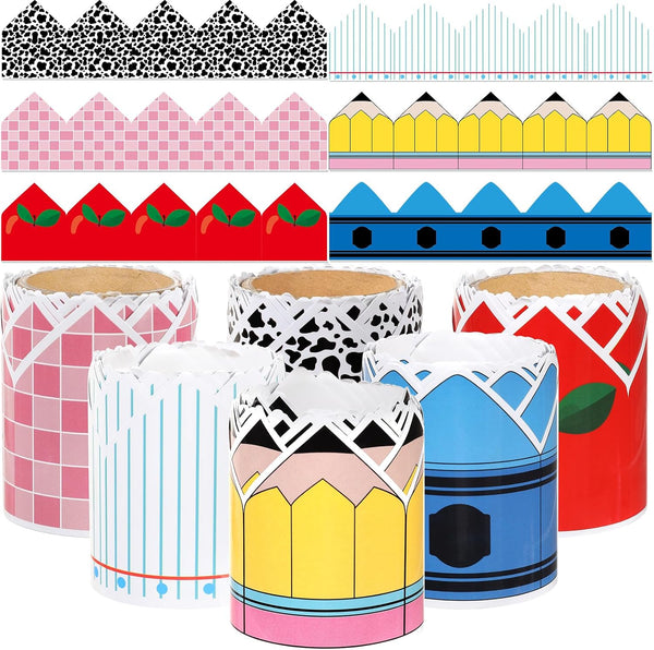 6 Rolls 98.4ft Back to School Bulletin Board Borders Pencil Apple Crayon