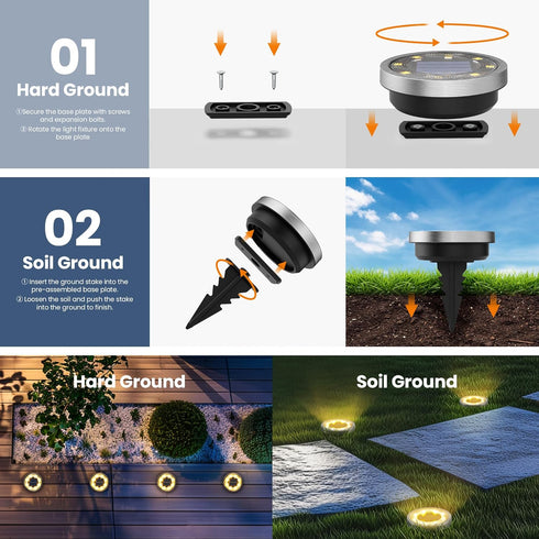 10 Pack SOLPEX Solar Ground Lights Outdoor Waterproof, Solar Powered Pathway Lights, Landscape Lighting for Garden