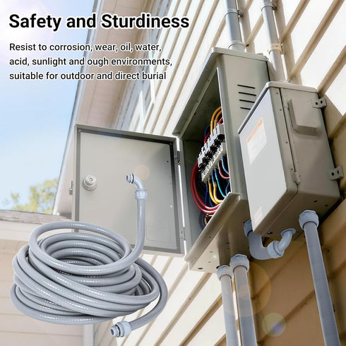 Neoaider 3/4 Inch 25FT 5 5 Liquid Tight Conduit and Connector Kit, Flexible Non Metallic Electrical Conduit