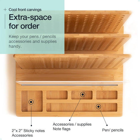 Bamboo Wood Desk Organizer: 3-Tier Non-Slip File Holder, Mail Organizer, Effortless Assembly, Perfect for Desk System