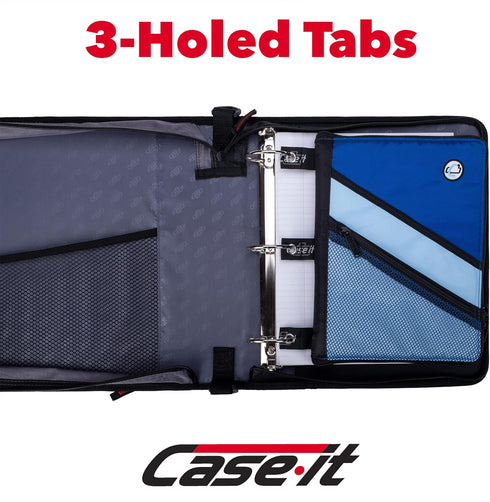 Case It Tablet Binder Accessory, Padded Tablet with 3 Steel Grommets, fits Any Standard 3 Ring Letter Size Binder,Mesh Pocket on Front, Zipper Closure, TBT-100, Blue by Case it