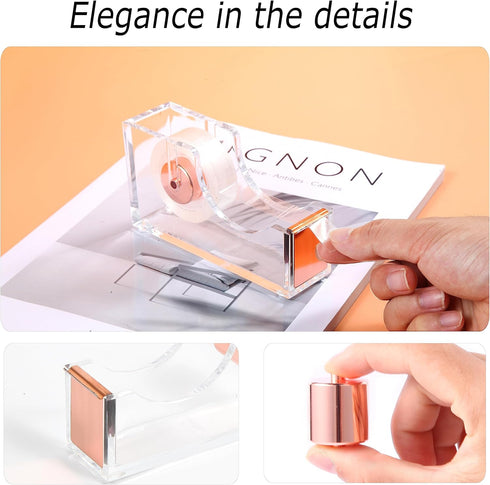 Rose Gold Desk Accessories Set, Acrylic Stapler, Tape Holder, 2 Ballpoint Pens, Scissors, Clips, 1000 Staples