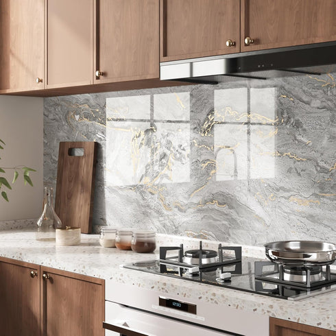 Grey Gold Marble Contact Paper Countertops 17.71"x120" Glossy Marble Wallpaper Peel and Stick for Kitchen Counter Top Cover Bathroom Camper Countertop Contact Paper for Cabinets and Drawers by STICKEEP