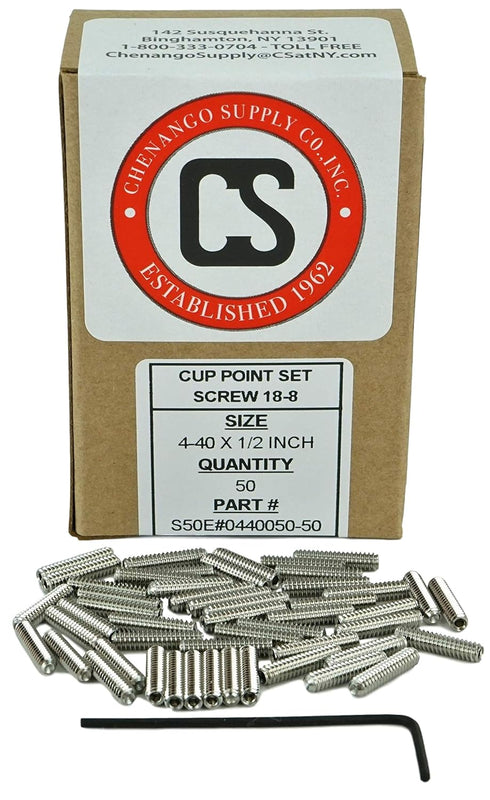 Stainless 4-40 x 1/2" Socket Set Screws, Cup Point, Stainless Steel 50 Qty with Hex Key Wrench (4-40 x 1/2")