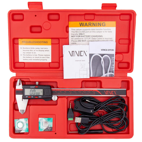 VINCA Digital Caliper with Data Cable, DCLA-0605D 0-6 Inch/150mm, Inch/Millimeter/Fraction Conversion, Stainless