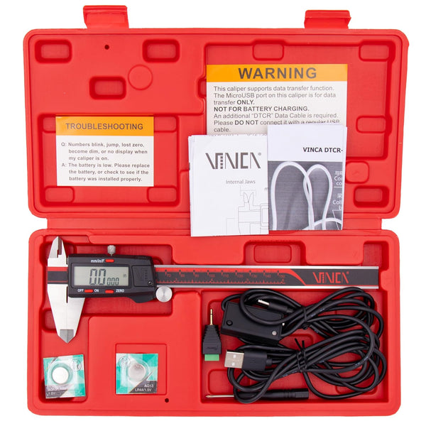 VINCA Digital Caliper with Data Cable, DCLA-0605D 0-6 Inch/150mm, Inch/Millimeter/Fraction Conversion, Stainless