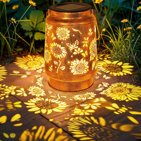 Sunflower Solar Lanterns Outdoor Waterproof, Mothers Day Gifts for Women Mom Grandma, Metal Hanging Lantern Solar
