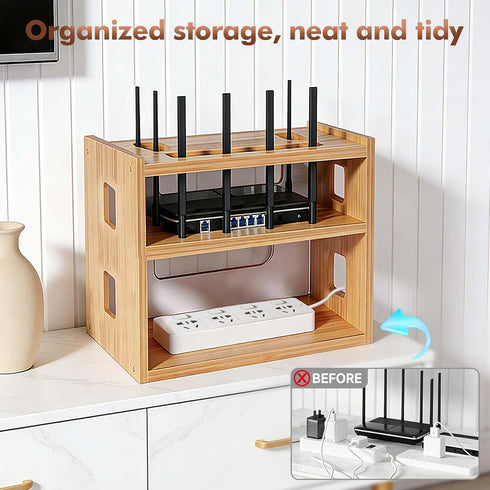 OVECIOPO 13.39"x10.12"x11.02" Router Shelf Wall Mount, WiFi Router Box Hider & Modem Storage Box with Multiple Cable