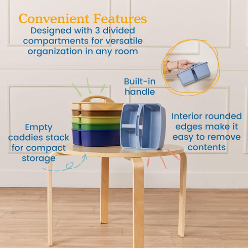 ECR4Kids 3-Compartment Storage Caddy, Supply Organizer, Earthtone, 6-Pack