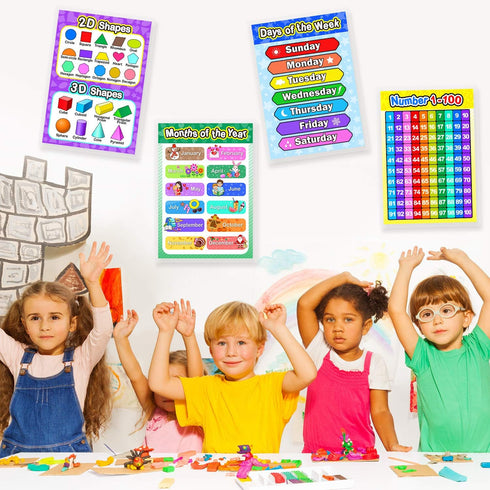 Blulu Laminated Preschool Poster Set, 2 Pieces Full Laminated Days of the Week and Months of the Year for Kids