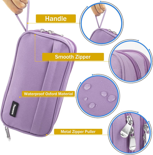 Big Capacity Pencil Case, Durable 3 Compartment Pen Pouch, Portable Zipper Stationery Organizer for Kids, Teens, Adults