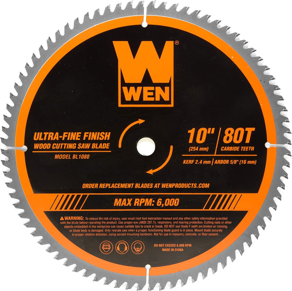 WEN BL1080 10-Inch 80-Tooth Carbide-Tipped Professional Woodworking Saw Blade for Miter and Table Saws