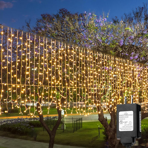 Solhice LED Curtain Lights Outside 40ft x 3ft for Backyard, 600 LED