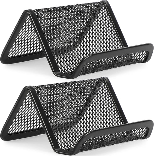 MaxGear Mesh Business Card Holder for Desk, Black Metal Stand with 50 Cards, 2 Pack
