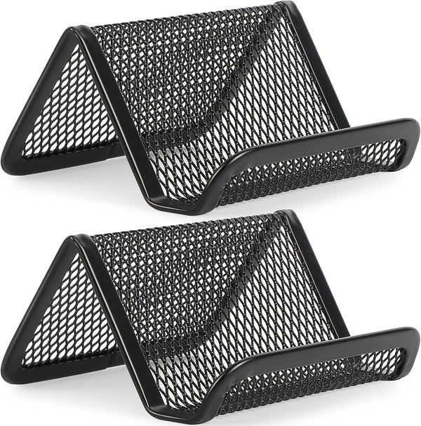 MaxGear Mesh Business Card Holder for Desk, Black Metal Stand with 50 Cards, 2 Pack