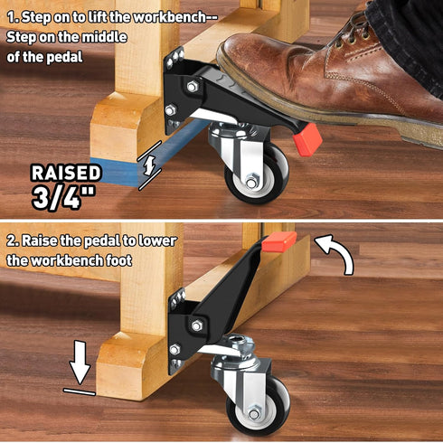 SPACEKEEPER 660 Lbs Workbench Casters Kit - Heavy Duty Retractable Caster Wheels for Machinery & Tables, 4 Pack