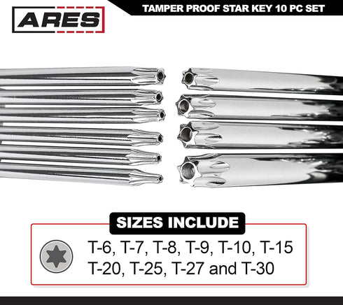 ARES 44000-10-Piece Tamper-Proof Folding Star Key Set - Sizes Include T-6 to T-30 - Corrosion-Resistant CR-V Steel Construction by ARES