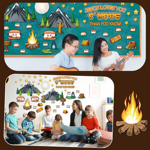 Outus 105 Pieces Jesus Loves You S'More Bulletin Board Set, Sunday School Decorations for Classroom Wall