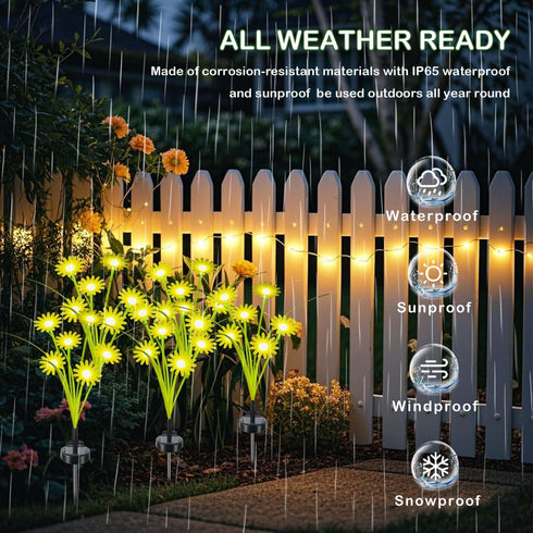 L LAMPOP (2-Pack, 12 Solar Outdoor Lights LEDs), Solar Garden Lighting, Outdoor Decorations, Daisy Light for Backyard