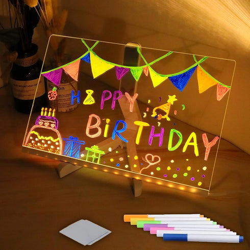 LED Note Board with Colors - Acrylic Dry Erase Board with Light, Glowing Message Marker Board for Kids with Stand