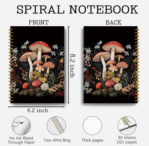 Mushroom Spiral Journal Notebook - 5.5×8.3, 164 Pages, Mushroom Gifts Spiral Notebook Journal for Women