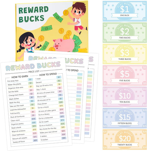 COcnny 633pcs Kids Reward Bucks Charts, Good Behavior Reward System Bucks List,