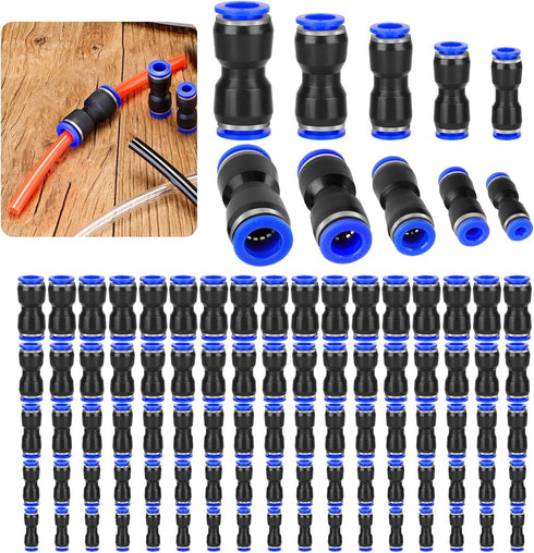 100 Pcs Quick Connect Air Hose Fittings Kit, 5/32" to 1/2" Inch Push Connectors for 4-12 mm OD Tube