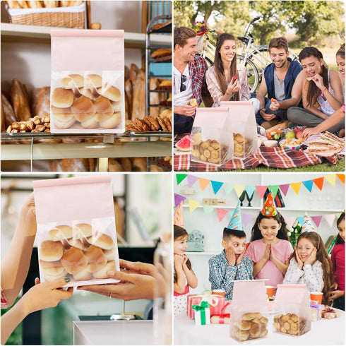 50 6.3'' 5.1'' 10.2'' Packaging(Pink) Funcoo pcs Bakery Bags with Window, x x Bakery Cookie Bags with Tin Tie Tab Lock