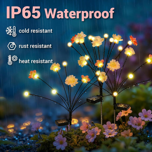 PEVOROS (2 Pack) Solar Garden Lights, Warm White LED Swaying Solar Flowers Light for Outside, Waterproof Garden Decor