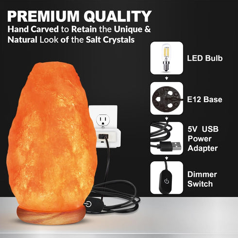 Elvissmart Dimmer 7-11 LBS Natural Himalayan Pink Salt Lamp, Crystal Salt Lamp Night Light with Real Wood Base, (ELT