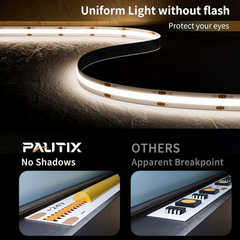 24V 5000K,20ft/6.1m PAUTIX LED Strip Light Cool White COB LED Strip Light,Super Bright Flexible LED Tape Light