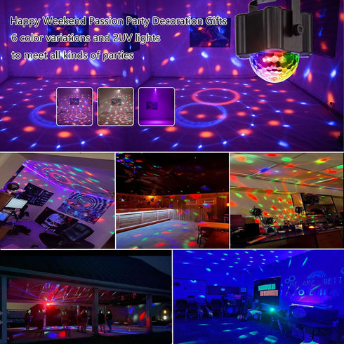 YINPKTEO 6 Party Lights Disco Ball Light,Dj Disco Light Sound Activated LED Light Colors for Home Room Dance Parties