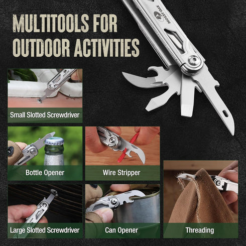 Mossy Oak 12-in-1 Multitool Pocket Knife with Pouch, Stainless Steel Multitool Knife with Clip, Survival Tools for