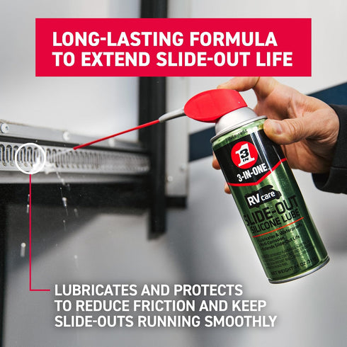 3-IN-ONE Pack 11 oz, 10 oz 11oz. RV Care Trio Includes Slide Out Lube Window & Track Lube and Rubber Seal Conditioner