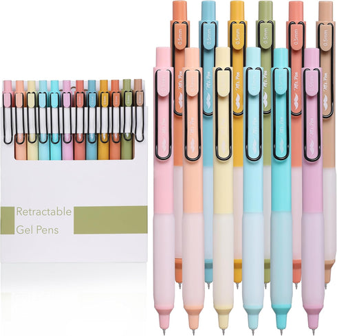 Mr. Pen- Retractable Gel Pens, 12 Pack, Black Ink, Pastel Barrels, Fast Dry, Fine Point 0.5mm, Aesthetic Journaling Pens