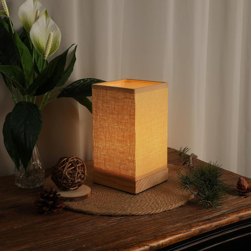 Dimmable LUSHARBOR Boho Bedside Table Lamp, Decorative Rattan Lamp Battery Operated, Small Nightstand Boho Lamp Accent