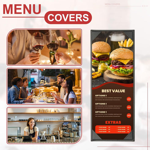 PATIKIL 4.25x11 Inch Leather Menu Covers for Restaurant, Menu Holder Single View Menus Folder Book for Restaurant Cafe