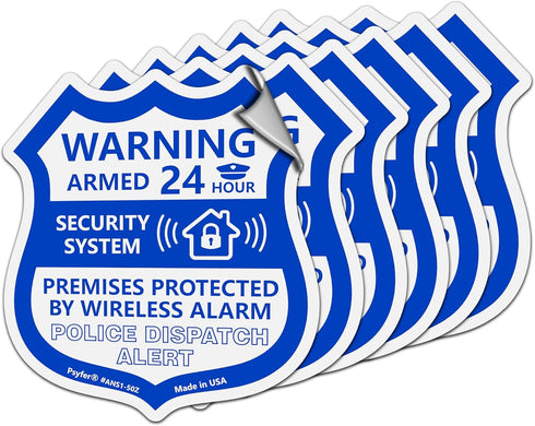 Psyfer (Fade-Free) 6 Pack - Small Alarm Security Outdoor UV Window Stickers