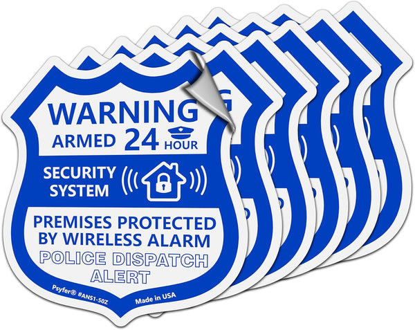 Psyfer (Fade-Free) 6 Pack - Small Alarm Security Outdoor UV Window Stickers