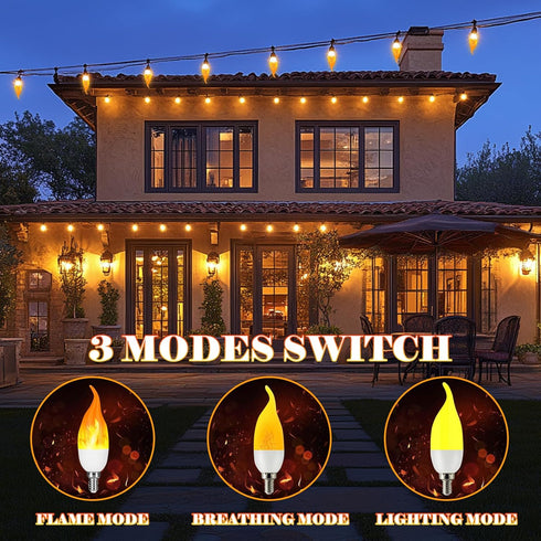 Kakolvan E12 Bulbs 3 Bulbs (2 Pack) LED Flickering Candelabra Flame Effect Light - Modes Flicker Chandelier Candle Fire