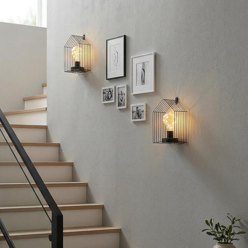 Set 2 7''H 6-Hour Bulb JHY DESIGN of Battery Operated Wall Sconce Metal Wall Mount Lamp with Timer and Fairy Lights