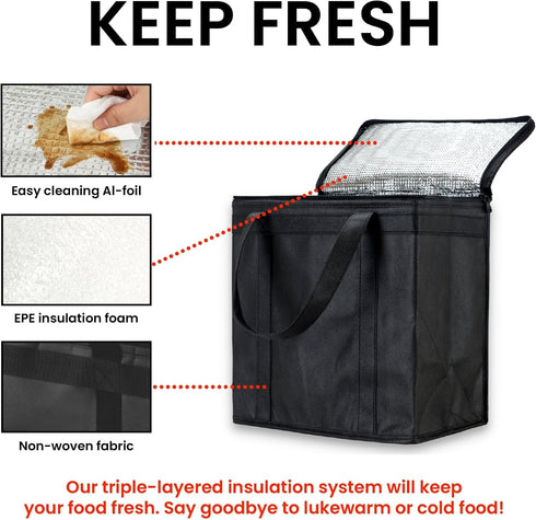 (2 Pack, NZ home Insulated Bags for Food Delivery (Medium) Grocery Shopping Cooler Bag, Pizza Delivery, Hot & Cold