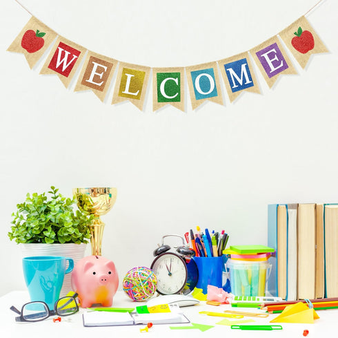 Welcome Banner for Back to School Decorations, First Day of School Sign for Classroom and Office Decor
