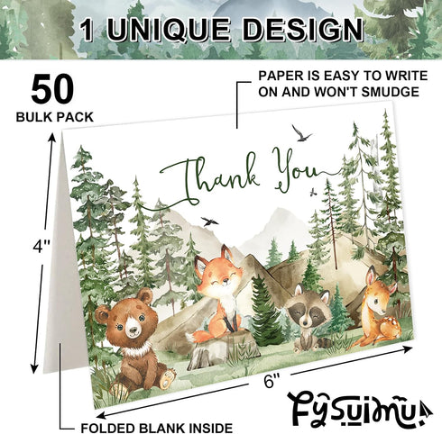 50 Pack 4 6 Inch FYSUIMU Woodland Thank You Cards Watercolor Mountain Forest Woodland Animal Greeting Cards