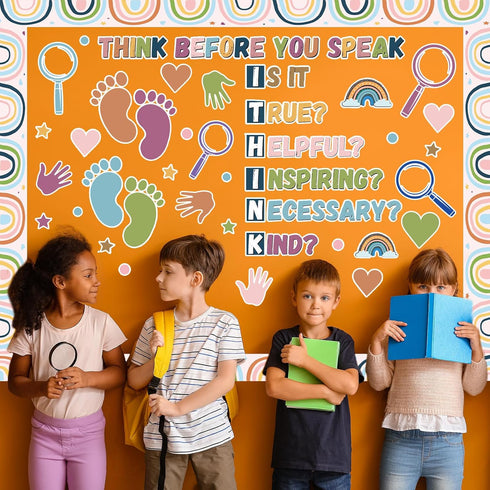 Boho Classroom Bulletin Board Decorations - Kindness Motivational Think Before You Speak Wall Decor