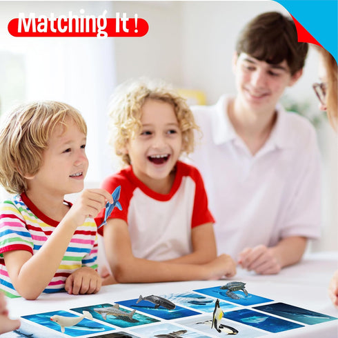 12 12 Set PCS Plastic Marine Animal Figurines with Introduction Flashcards, Ocean Animals Learning Recognition Cards