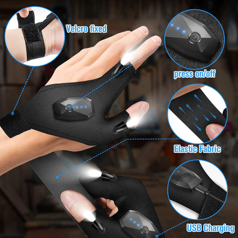 Hinshark LED Flashlight Gloves for Men, Rechargeable Cool Gadgets, Unique Birthday Gifts for Dad
