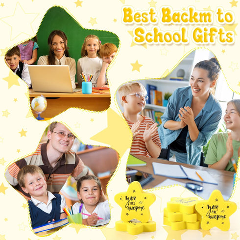 Spakon 100 Pcs Inspirational Star Erasers Bulk for Kids, Mini Fun Motivational Rubber Erasers for Classroom