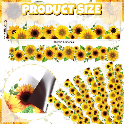 Capoda 24 Pcs Rustic Farmhouse White Wood Magnetic Borders for Classroom Whiteboard Summer Sunflower Trim Decorations